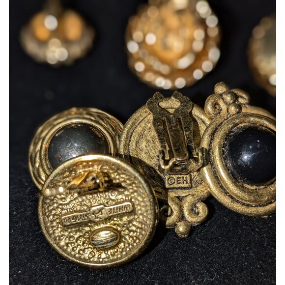 Vintage Gold-Tone Clip-On & Screw-Back Earring Set Marked - Picture 5 of 7